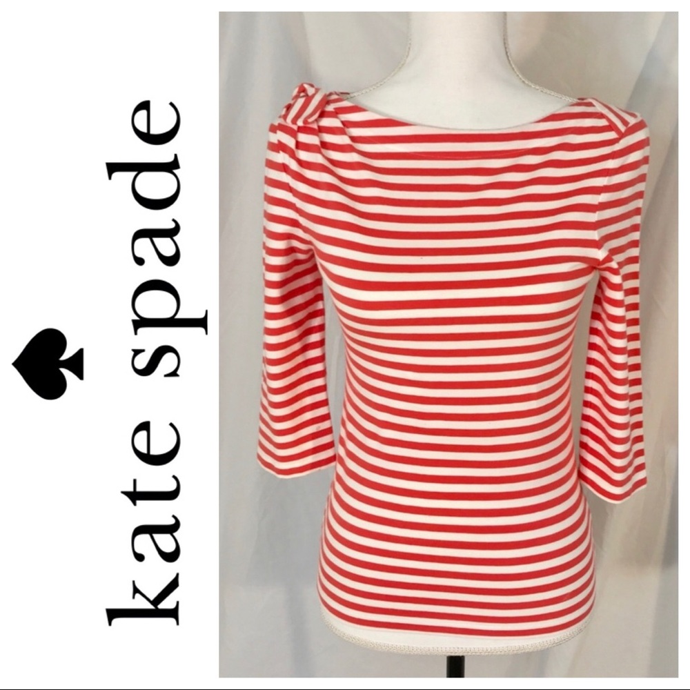 COPY - ♠️Kate Spade Coral and White Striped 3/4 Sleeve